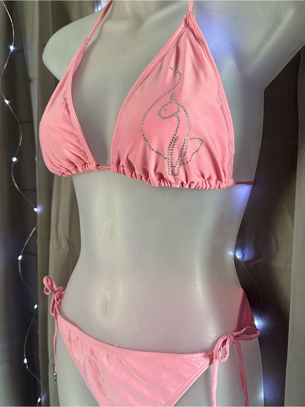 Authentic Y2K 2009 baby phat pink and rhinestone cat two piece bikini set Sz L - Picture 2 of 10